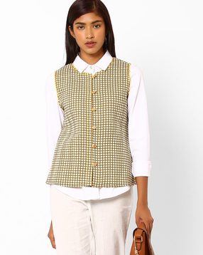 AJIO - Printed Sleeveless Quilted Jacket