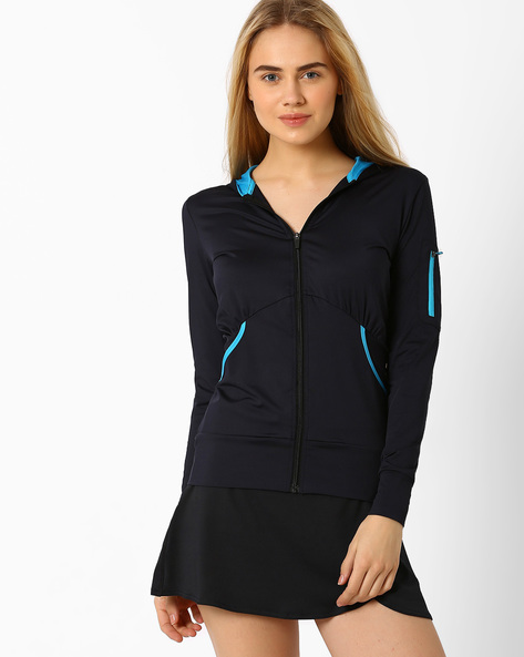 AJIO - Hooded Jacket with Front Zipper