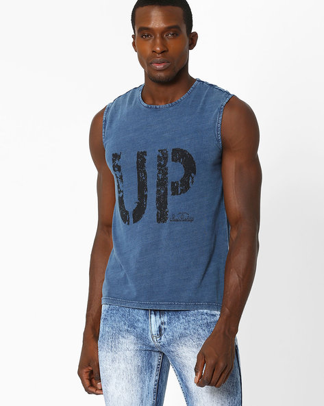 AJIO - Graphic Indigo Tank T-shirt