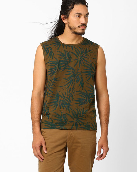 AJIO - Leaf Print Tank T-shirt