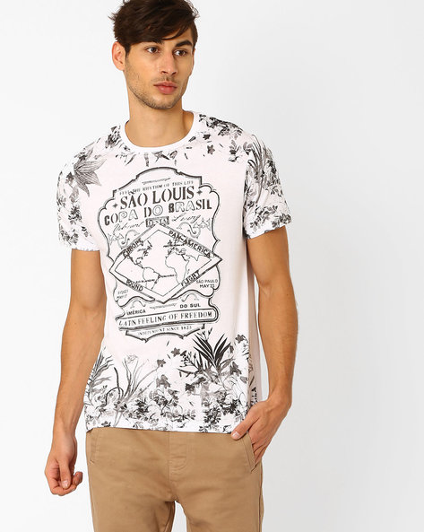 AJIO - Crew-Neck T-shirt with Tropical Print