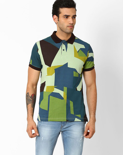 AJIO - Camouflage Print Polo T-shirt