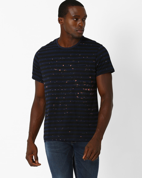 AJIO - Striped Crew-Neck T-shirt