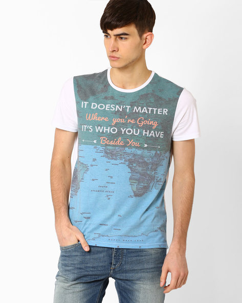 AJIO - All-Over Print Crew-Neck T-shirt 