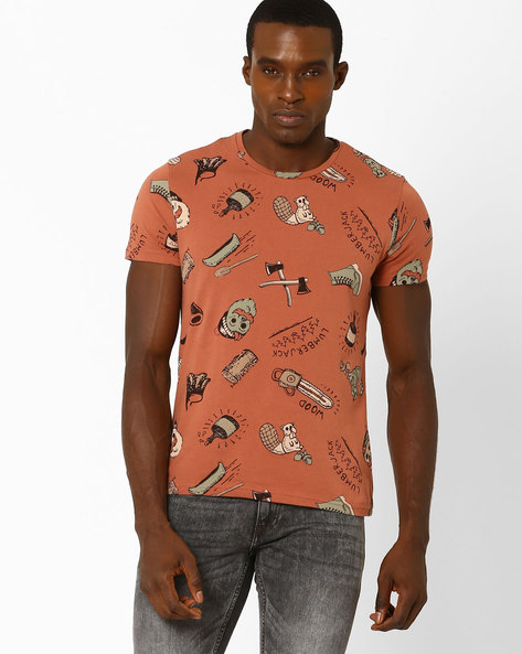 AJIO - Lumberjack Print T-shirt