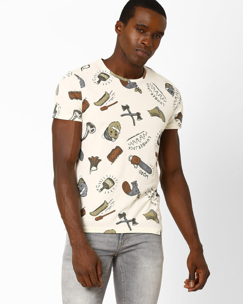 AJIO - Lumberjack Print T-shirt