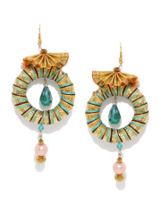 Anouk Gold-Toned & Sea Green Gota Patti Drop Earrings