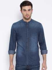 Highlander Navy Slim Washed Denim Casual Shirt