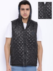Sports52 wear Black & Teal Blue Sleeveless Reversible Quilted Jacket