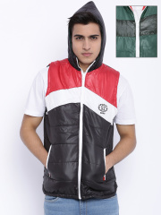 Sports52 wear Black & Green Sleeveless Reversible Hooded Jacket