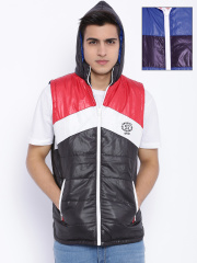 Sports52 wear Black & Blue Sleeveless Reversible Hooded Jacket