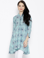Tissu Blue & Off-White Printed A-Line Kurta