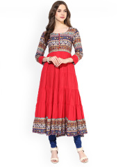 AKS Red Printed Anarkali Kurta