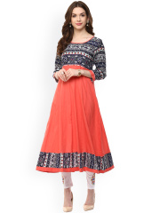 Aum Peach-Coloured Printed Anarkali Kurta