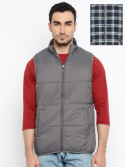 Mast & Harbour Grey & Navy Reversible Sleeveless Puffer Jacket