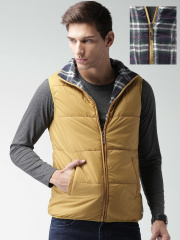 Mast & Harbour Mustard Yellow & Navy Sleeveless Reversible Jacket