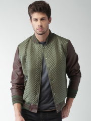 Mast & Harbour Olive Green & Burgundy Quilted Bomber Jacket