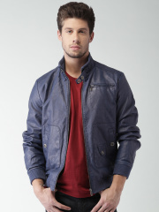 Mast & Harbour Navy Faux Leather Bomber Jacket