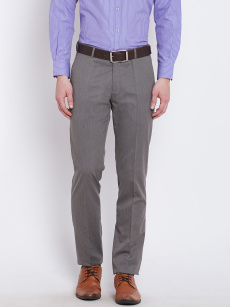 John Players Men Taupe Solid Slim Fit Flat-Front Trousers