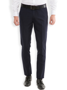 Black coffee Men Navy Solid Slim Fit Flat-Front Trousers