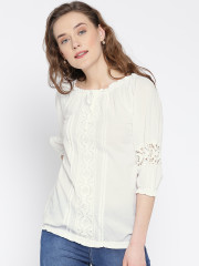 U&F Women White Crochet Detail Top