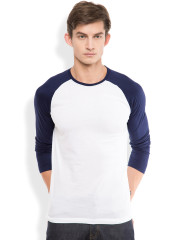 HIGHLANDER Men White & Navy Slim Fit Round Neck T-shirt