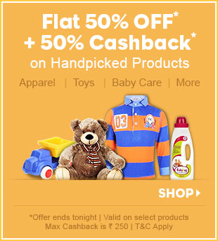 Flat 50% OFF + 50% Cashback* on Handpicked Products Apparel | Toys | Baby Care | More Flat 50% OFF + 50% Cashback* on Handpicked Products Apparel | Toys | Baby Care | More