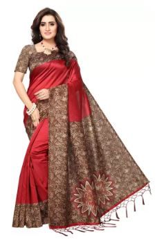 Saara Self Design Fashion Poly Silk Saree (Red) on 72% OFF