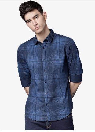 Flat 50% off on Navy Blue Comfort Slim Fit Checked Casual Shirt