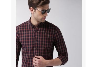 Harvard Navy Blue & Red Checked Casual Shirt at Just Rs.379