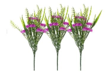 Flat 85% off on Fourwalls Artificial Synthetic PVC Green with Flower Bunch (28 cm Tall, Purple, Set of 3)
