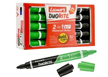 Luxor Duorite 2-in-1 Bullet Tip Whiteboard Marker - Black & Green - Pack of 10 at rs. 162