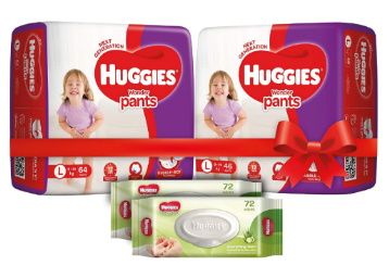 20% Coupon - Huggies Wonder Pants Comfort Pack Large Size Diapers (110 Count) and Huggies Baby Wipes - Cucumber & Aloe Pack of 2 (144 Wipes) at Rs. 1195