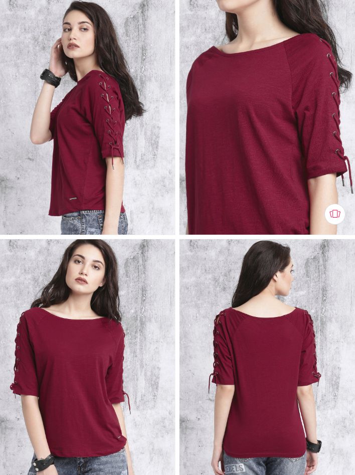 Roadster Women Burgundy Solid Round Neck T-shirt