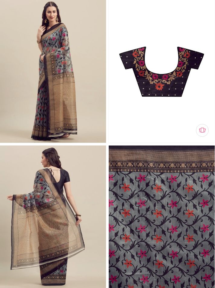Florence Grey & Gold-Toned Art Silk Printed Saree