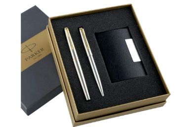 Parker Galaxy Gold Trim Ball Pen with Free Card Holder (Stainless Steel) At Rs.599
