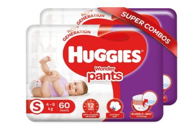  Huggies Wonder Pants, Small Size Diapers Combo Pack of 2, 60 Counts Per Pack, 120 Counts For Rs. 938