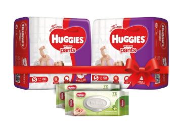 Huggies Wonder Pants Comfort Pack Small Size Diapers (146 Count) and Huggies Baby Wipes - Cucumber & Aloe Pack of 2 (144 Wipes) at Rs. 1150