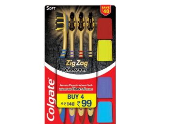 Colgate ZigZag Charcoal Soft Bristle Toothbrush - 4 Pcs at Rs. 99