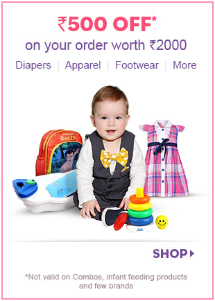 Rs. 500 OFF* on your order worth Rs. 2000 Diapers | Apparel | Footwear | Baby Care | More 