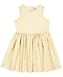 Teeny Tantrums Gold Foil Print Polka Dot Dress - Beige