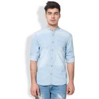 Highlander Blue Mandarin/Chinese Casual Shirt For MenHlsh008851