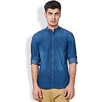 Highlander Navy Blue Mandarin/Chinese Casual Shirt For MenHlsh008852