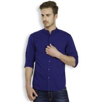 Highlander Blue Mandarin/Chinese Full sleeves Mens Casual Shirts