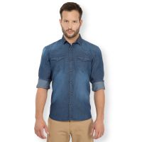 Highlander Navy Blue Button Down Full Sleeves Mens Casual Shirt