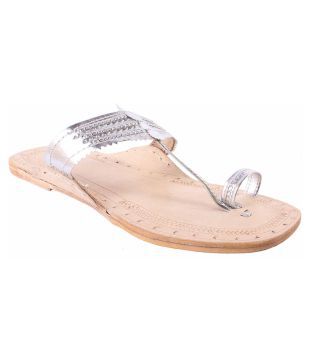 Jstarmart Silver Flat Kolhapuri Slip Ons