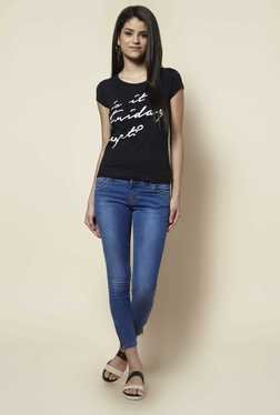 Zudio Black Printed T Shirt