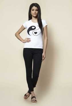 Zudio White Heart Print T Shirt