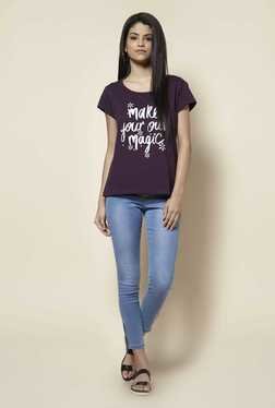 Zudio Wine Printed T Shirt