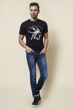 Zudio Black Printed T Shirt